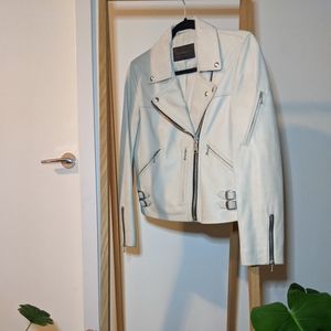 Allsaints Leather Prescott Biker Jacket in Cream